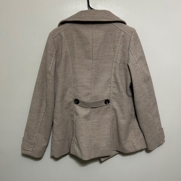 H&M Women's Pea Coat Jacket 12 Taupe Beige Casual Double Breast Button High Neck - Picture 2 of 14